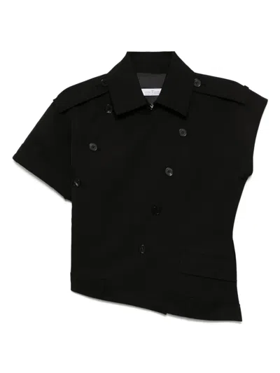 Rokh Muti Button Twisted Collared Top In Black