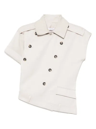 Rokh Muti Button Twisted Collared Top In Neutrals