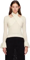 Rokh Off-white Cross Knitted Sweater In 0907pearledivory