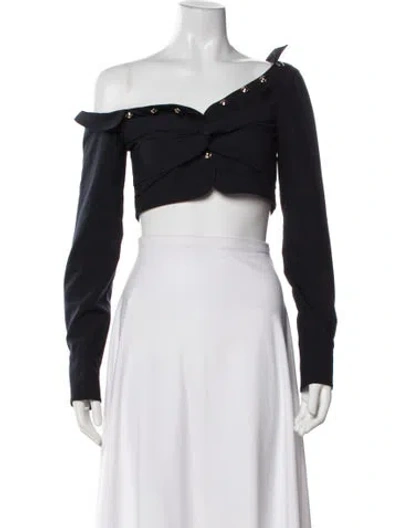 Pre-owned Rokh Off-the-shoulder Long Sleeve Crop Top In White