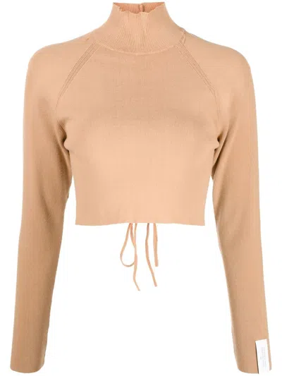 Rokh Open-back Cropped Knitted Jumper In Brown