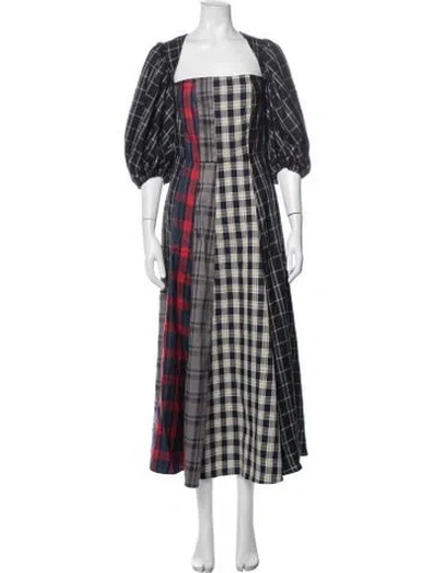 Pre-owned Rokh Plaid Print Midi Length Dress In Black