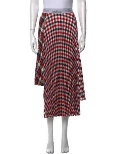 Pre-owned Rokh Plaid Print Midi Length Skirt In Red