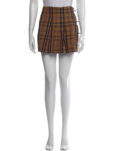 Pre-owned Rokh Plaid Print Mini Skirt In Brown