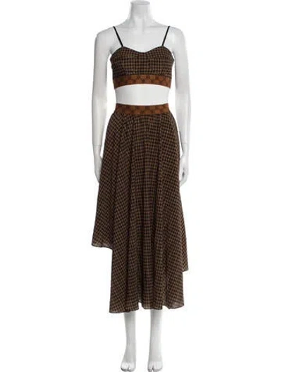 Pre-owned Rokh Plaid Print Skirt Set In Brown