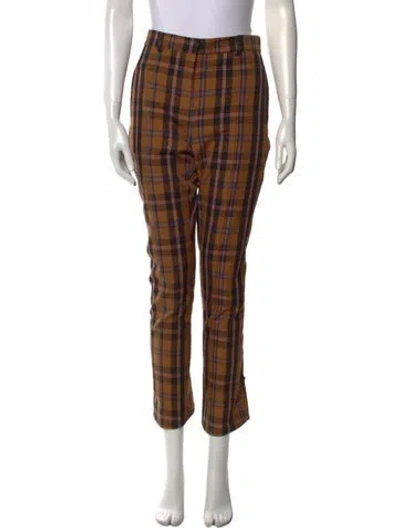 Pre-owned Rokh Plaid Print Straight Leg Pants In Brown