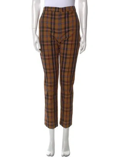 Pre-owned Rokh Plaid Print Straight Leg Pants In Brown