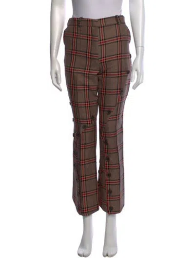 Pre-owned Rokh Plaid Print Straight Leg Pants W/ Tags In Brown/red
