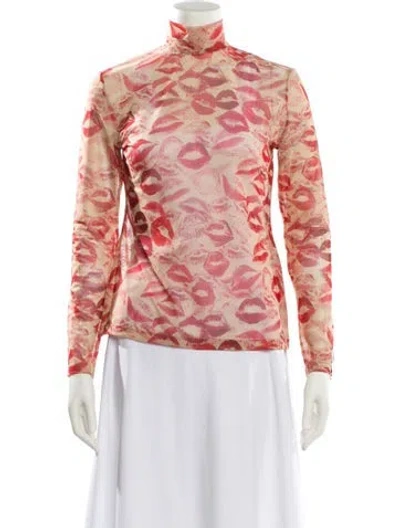 Pre-owned Rokh Printed Mock Neck Blouse In Pink