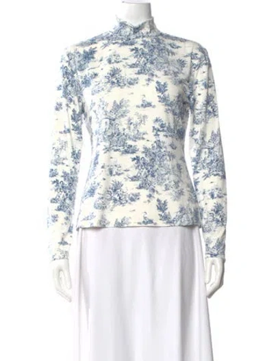 Pre-owned Rokh Printed Mock Neck Top In White