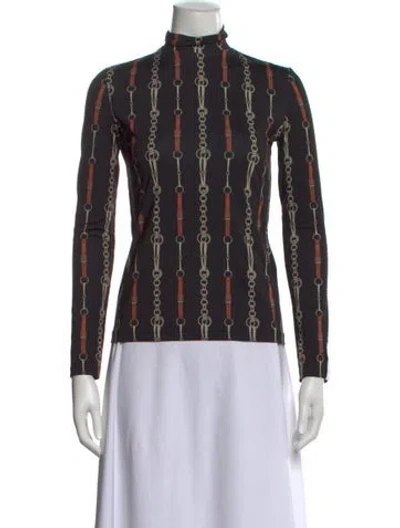 Pre-owned Rokh Printed Turtleneck Top In Black