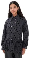 Rokh Puff Skirt Buttoned Double Jacket Black Dotted Grey In Blue