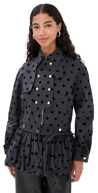 Rokh Puff Skirt Buttoned Double Jacket Black Dotted Grey In Blue