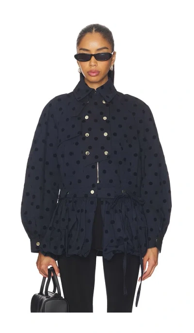 Rokh Puff Skirt Buttoned Double Jacket In Blue