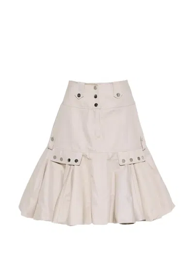 Rokh Puff-hem Button-embellished Mini Skirt In Neutral