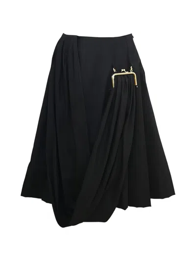 Rokh Purse Draped Midi Skirt In Black