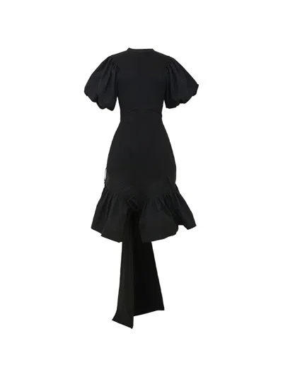 Rokh Ruffled Puff-sleeve Midi Dress In Black