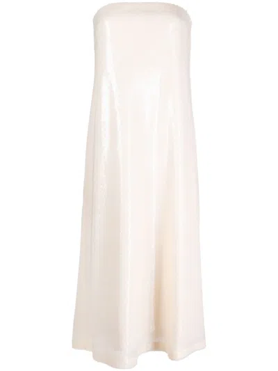 Rokh Shimmer Semi-sheer Midi Dress In White