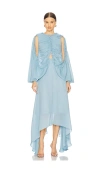 Rokh Blue Shirred Poncho Vest Midi Dress In Smoke Blue