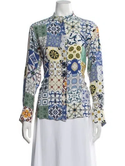Pre-owned Rokh Silk Patterned Top In Blue
