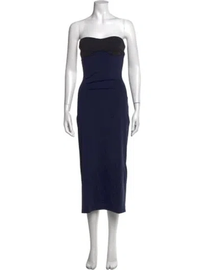 Pre-owned Rokh Strapless Midi Length Dress In Blue