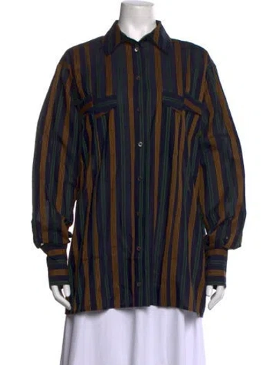 Pre-owned Rokh Striped Long Sleeve Button-up Top W/ Tags In Blue