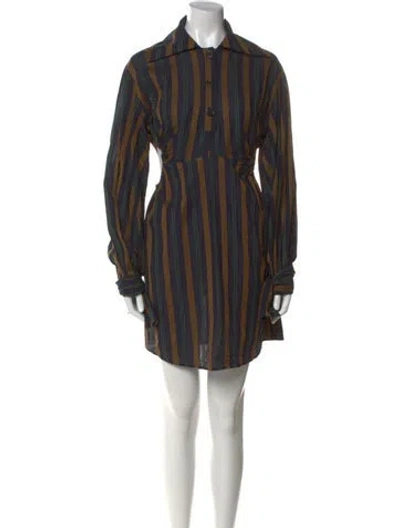 Pre-owned Rokh Striped Mini Dress In Green