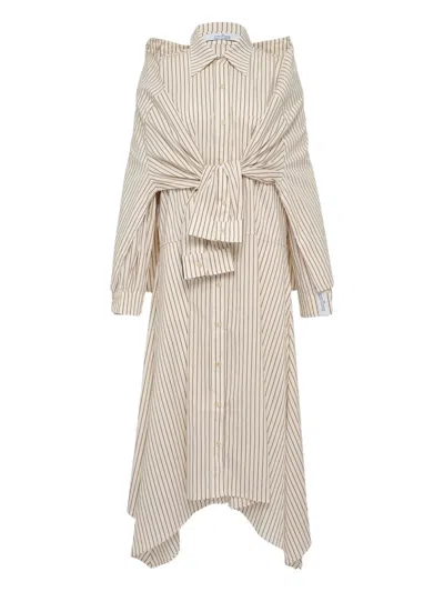 Rokh Striped Shirt Midi Dress In Neutral