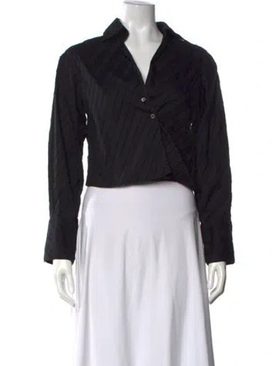 Pre-owned Rokh Striped V-neck Button-up Top In Black