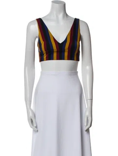 Pre-owned Rokh Striped V-neck Crop Top In Black