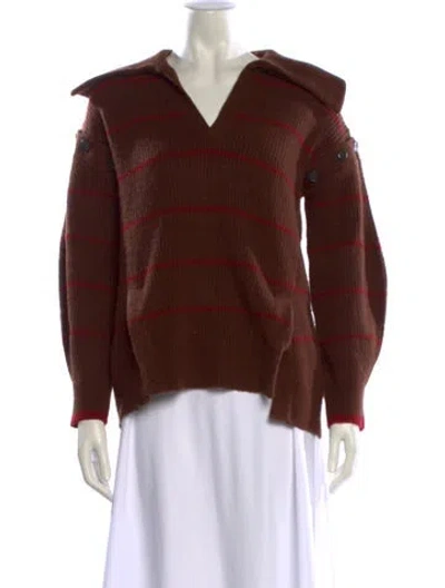 Pre-owned Rokh Striped V-neck Sweater In Brown