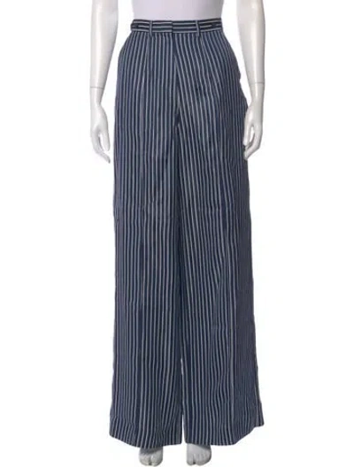 Pre-owned Rokh Striped Wide Leg Pants In Blue