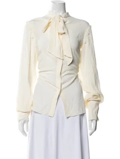 Pre-owned Rokh Tie Neck Long Sleeve Blouse In Neutral