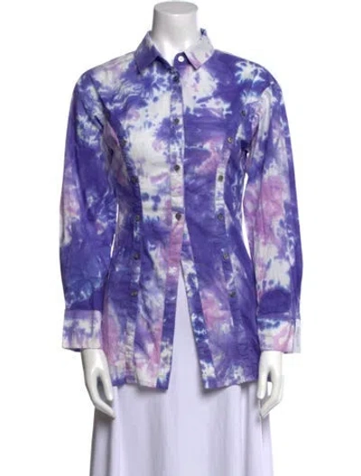 Pre-owned Rokh Tie-dye Print Long Sleeve Button-up Top In Purple