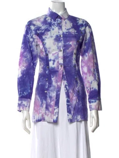 Pre-owned Rokh Tie-dye Print Long Sleeve Button-up Top In Purple