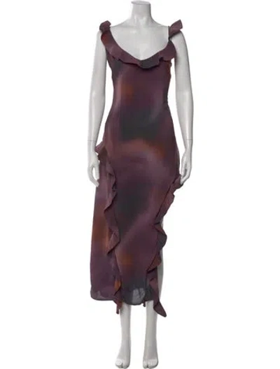 Pre-owned Rokh Tie-dye Print Midi Length Dress In Purple
