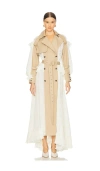 Rokh Trench With Ruffle Dress In Beige Cream