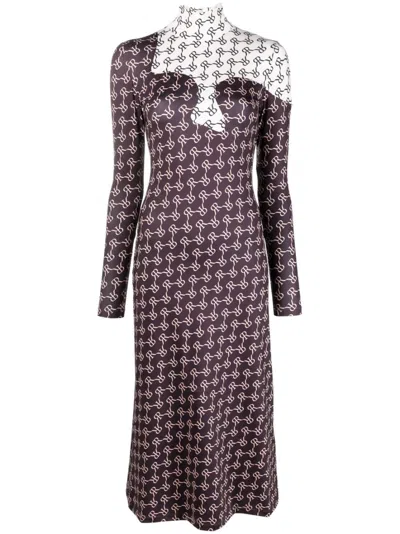 Rokh Two-tone Monogram Midi Dress In Braun
