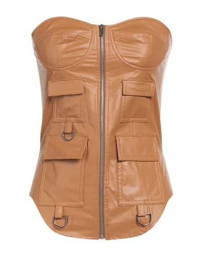 Rokh Woman Top Tan Size 8 Polyurethane In Brown