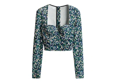 Pre-owned Rokh Women's  H&m Corsetstyle Velour Top In Bright Blue/floral