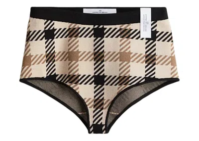 Pre-owned Rokh Women's  H&m Jacquardknit Mini Shorts In Light Beige/checked