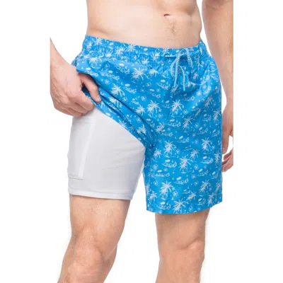 Rokka&rolla 7" Compression Liner Swim Trunks With Back Zipper Pocket, Upf 50+ In Blue