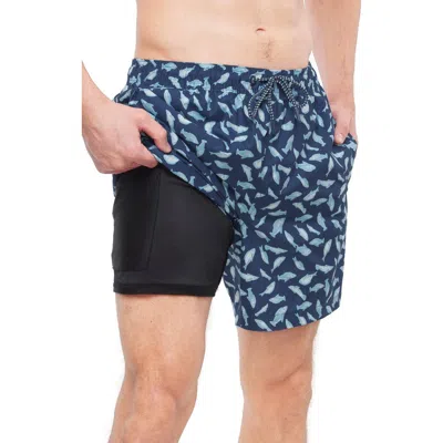Rokka&rolla 7" Compression Liner Swim Trunks With Back Zipper Pocket, Upf 50+ In Blue