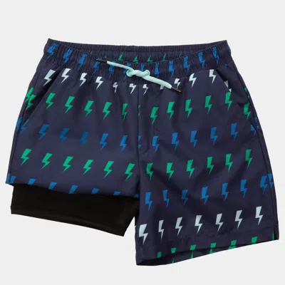 Rokka&rolla Kids' Print Swim Trunks With Compression Liner Upf 50+ In Blue