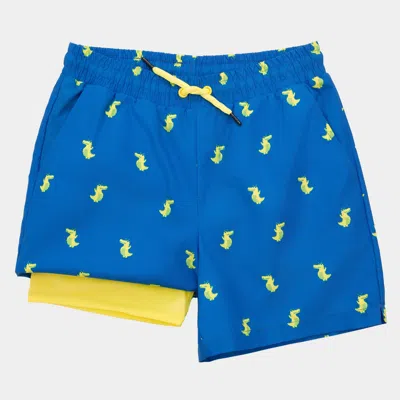 Rokka&rolla Kids' Boys' Pattern Swim Shorts With Compression Liner In Blue