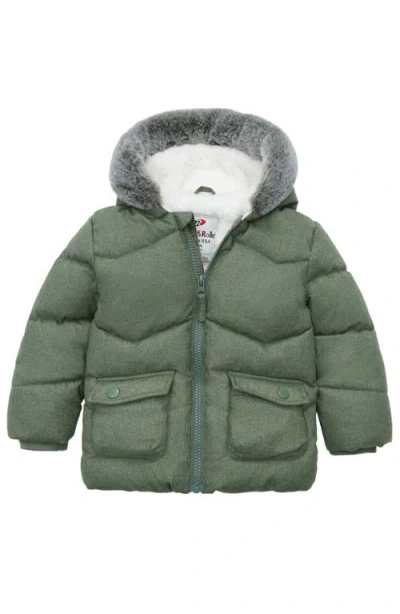Rokka&rolla Babies'  Cozy Fleece Lined Warm Winter Coat With Hood In Green