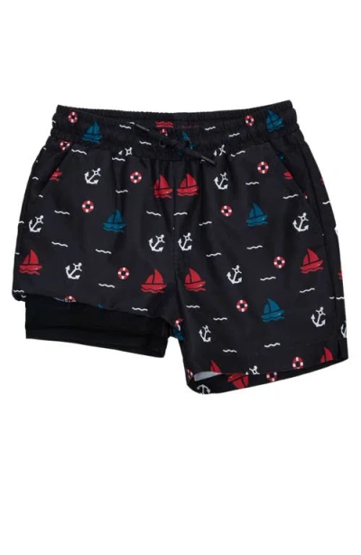 Rokka&rolla Kids' Compression Liner Swim Trunks Upf 50+ In Black Anchor