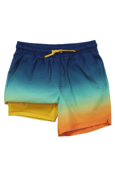 Rokka&rolla Kids' Compression Liner Swim Trunks Upf 50+ In Neon Stripe