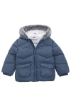 Rokka&rolla Baby Cozy Fleece Lined Warm Winter Coat With Hood In Warm Navy Textured