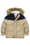 Rokka&rolla Toddler Fleece Lined  Puffer Coat With Removable Trim In Khaki